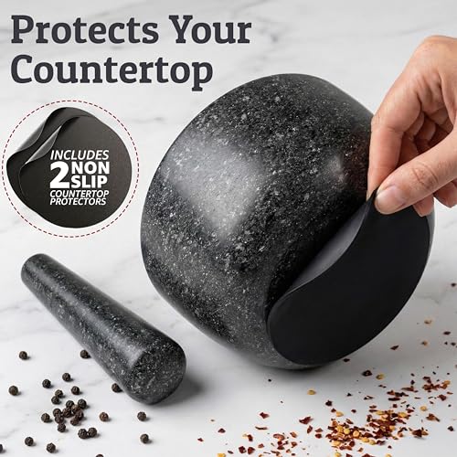 Priority Chef Heavy Duty Large 2 Cup Mortar and Pestle Set,100% Granite, Non Slip Base, Make Fresh Guacamole, Salsa, Pesto, Stone Grinder Bowl, Herb Crusher, Spice Grinder, 6.3 Inch Size, Black - Image 5