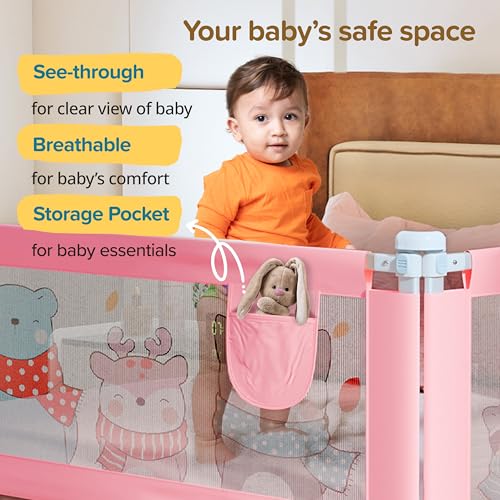 Image of LuvLap Comfy Baby Bed Rail Guard (6 ft x 2.3 ft), 180cmx72cm, Bed Rails for Baby & Toddler Safety, Portable, Adjustable Height, Single Side Bed Rail, Pack of 1, Printed Pink New
