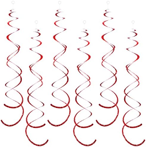 30 Pieces Red Party Hanging Swirl Decorations Plastic Streamer for Ceiling, Glitter Foil Swirls Whirls Decorations for Christmas Birthday Wedding Anniversary Valentine's Day Party Decorations