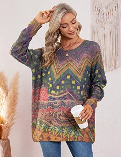 Image of YESNO Women Sweater Graphic Oversized Pullover Sweaters Casual Loose Long Sleeve Knit Tops XS S01 CR35