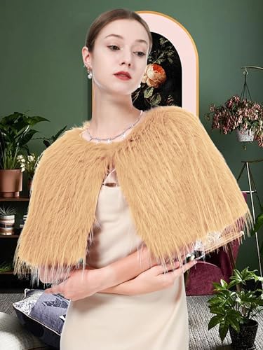 Women Winter Faux Fur Wraps Shawls Warm Cape for Party Wedding2