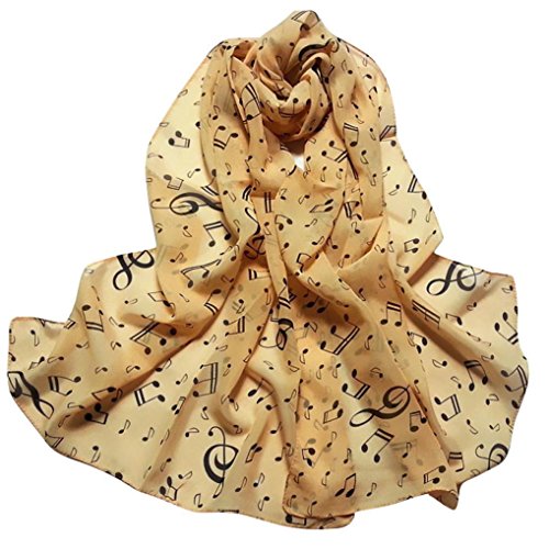 Women Musical Note Unique Gifts Silky Lightweight Chiffon Neck Wraps and Scarves (Beige)