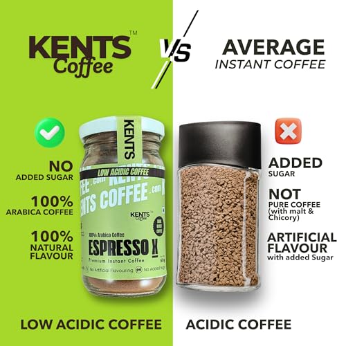 Image of Kents Coffee Non Flavour Combo - Classic & Espresso X Instant Coffee 2 x 50g Jars | LOW ACIDIC COFFEE COMBO | 1 Medium Roast x 1 Dark Roast |100% Arabica Coffee | No Added Sugar | 90 Cups Serves | CHIKMAGALUR | NO Flavour | Perfect for Hot & Cold Cups | Espresso, Latte & Flavoured Brew