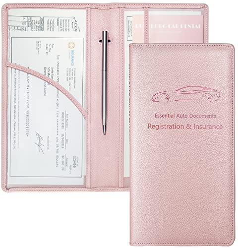 Yarnic Auto Registrierung und Versicherungshalter, PU Leder Auto Registrierung und Versicherung Kartenhalter Auto Dokumentenhalter für Karten, Essential Document, Führerschein (Rosa)
