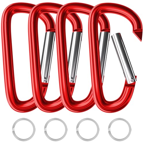 Image of sprookber 4 inch & 5 inch Extra Large Aluminum Carabiner D Ring, Caribeener Clips, Spring Snap Hook for Keychain Clip, Set of 4
