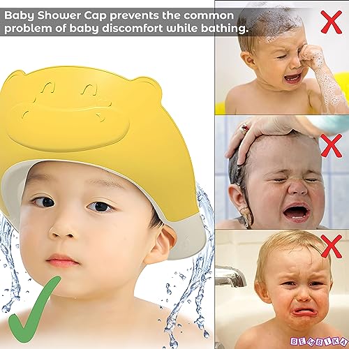 Image of Bembika Baby Shower Cap For Washing Hair, Eye Protection And Hair Wash Reusable, Waterproof, And Comfortable For Babies - (Bear Yellow)