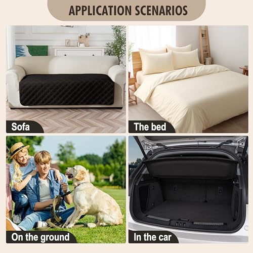 Image of Genina Waterproof Couch Cover, Washable Anti-Slip 51 inch Loveseat Sofa Covers with 2 Cushions, Sectional Couch Covers for Pets Friendly, Sofa Slipcovers for Dogs Cats, (51inch /Black)