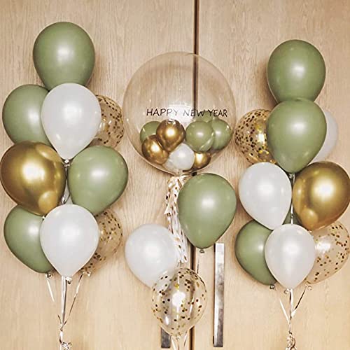 62Pcs Sage Green Balloons Kit Eucalyptus Pearl White Gold Confetti Balloon Wedding Decorations Baby Shower Decoration Birthday Party Decorations Children's Forest Party with 2 Ribbons(12inch)… 62Pcs Sage Green Balloons Kit Eucalyptus Pearl White Gold Confetti Balloon Wedding Decorations Baby Shower Decoration Birthday Party Decorations Children's Forest Party with 2 Ribbons(12inch)…