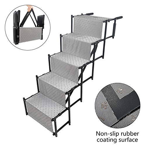 YEP HHO 5 Steps Upgraded Folding Pet Stairs Ramp Lightweight Portable Dog Cat