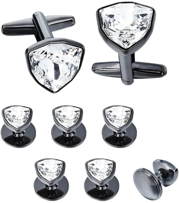 Men's Cufflinks Stud Earrings Set Best Gifts for Wedding Black Red Shirt Accessories