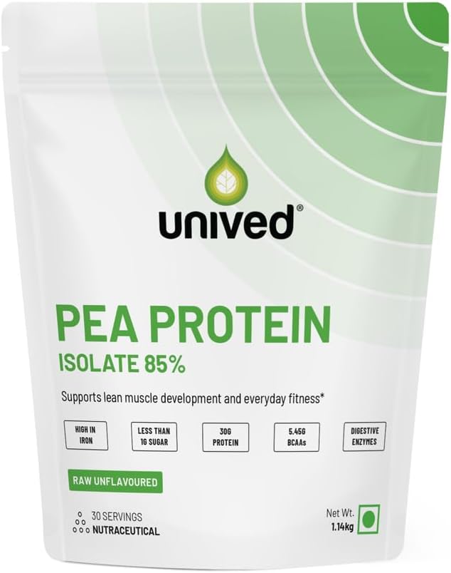 Unived Pea Protein Isolate with Natural Digestive Enzymes, Plant-Based, BCAAs, Amino Acid, Lean Muscle Development, Non-GMO & Sugar-Free, Natural (Raw 30 Servings)
