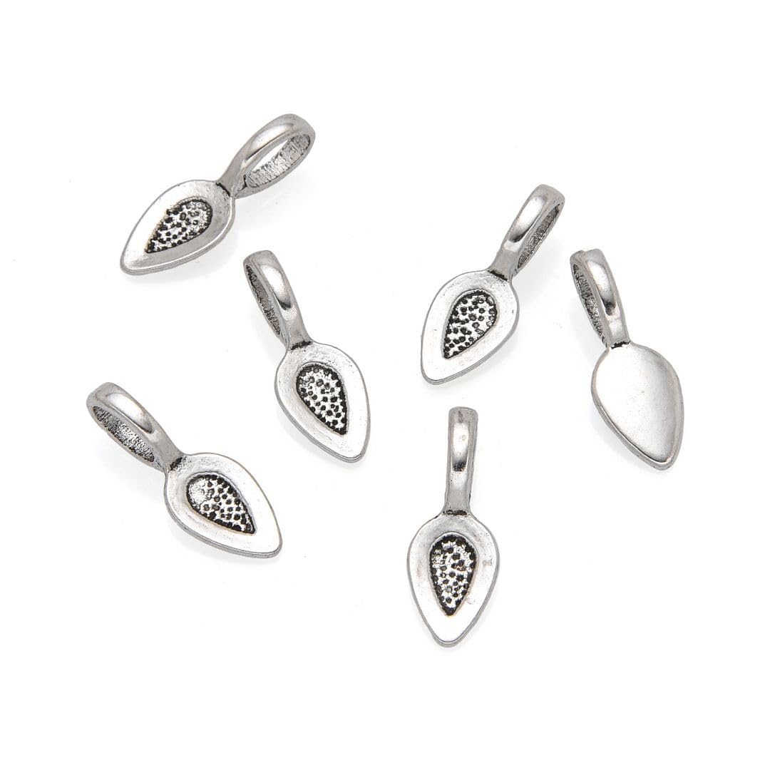 200pcs 21mm Glue On Jewelry Bail Pendant Clasp Antique Silver 12mm (0.5 Inch) Teardrop Flat Pad Base Bulk for DIY Craft Jewelry Making MC-P1