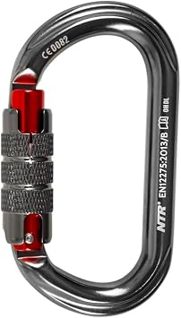 NTR Heavy Duty Fall Protection D-Ring Carabiner, Screw Lock Climbing Clip, Aluminum Alloy for Camping, Hiking, Backpacking, Black/Red