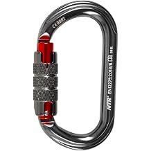 NTR Heavy Duty Fall Protection D-Ring Carabiner, Screw Lock Climbing Clip, Aluminum Alloy for Camping, Hiking, Backpacking, Black/Red