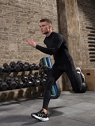 Mens 2 Pack Mock Turtleneck Compression Shirt Long Sleeve Sports Undershirt Athletic Baselayer Running T-Shirt3