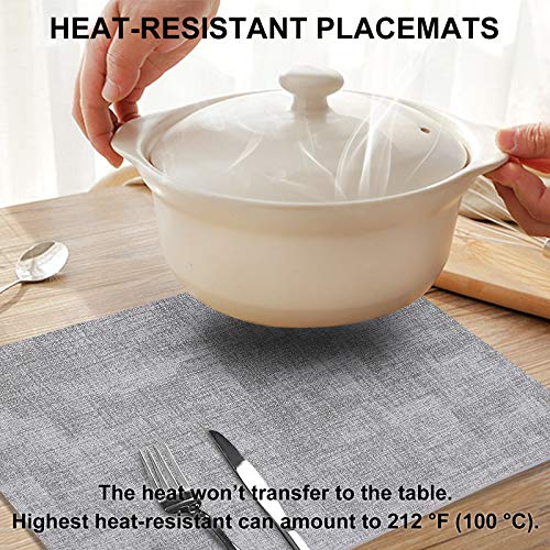 homing Faux Leather Heat Resistant Placemats Set of 6 – Waterproof Wipeable Place Mats for Dining Table, Easy to Clean Kitchen Light Grey Table Mats