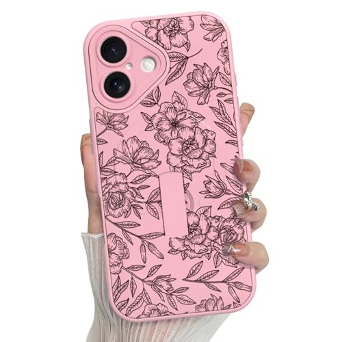 MZELQ for iPhone 16 Case Silicone Flower Leaves Cute Pattern -Pink