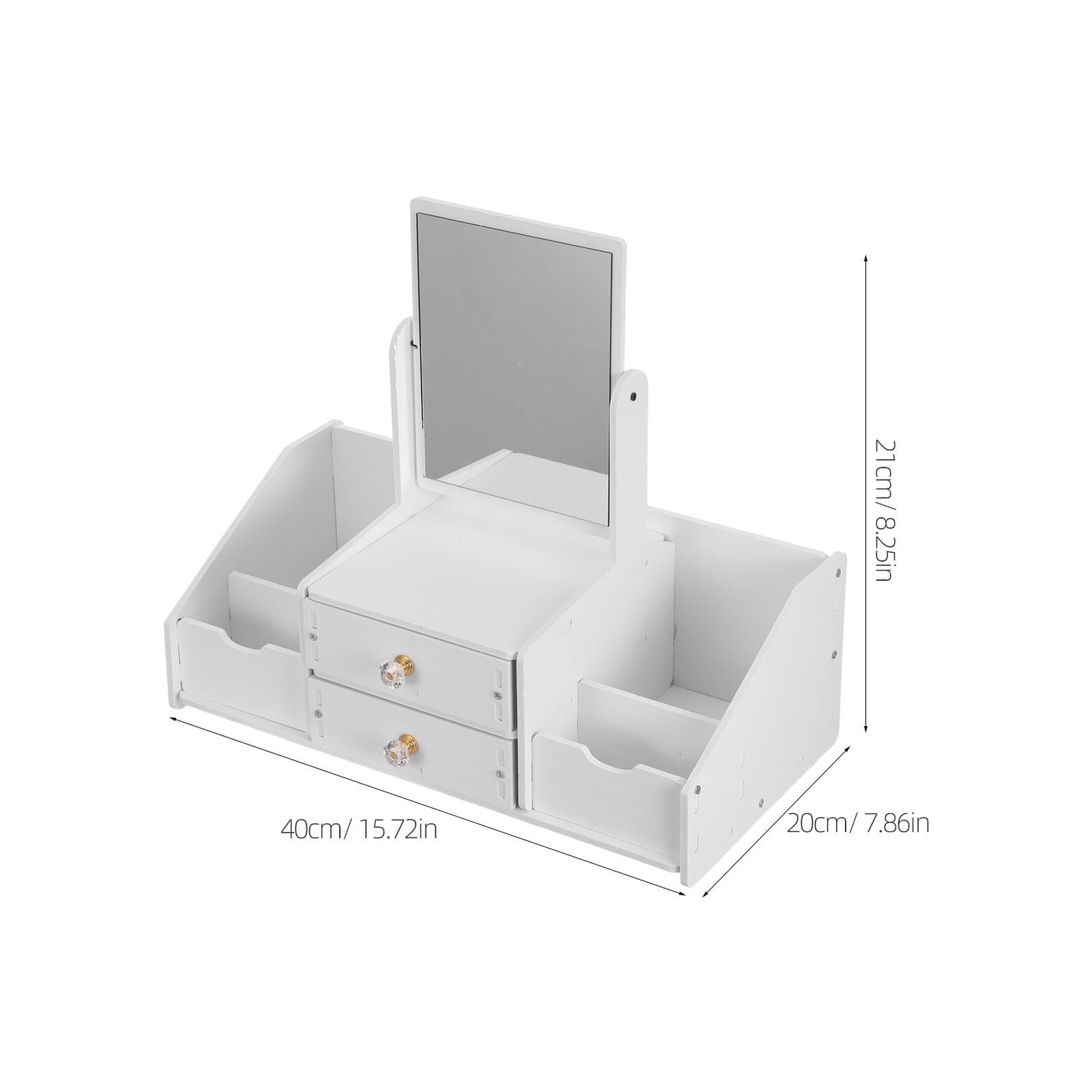 Abaodam Organisateur de Maquillage Multifonction et Tiroirs Pratiques en Bois Plastique Blanc avec Miroir en Verre pour Cosmétiques et Soins Peau
