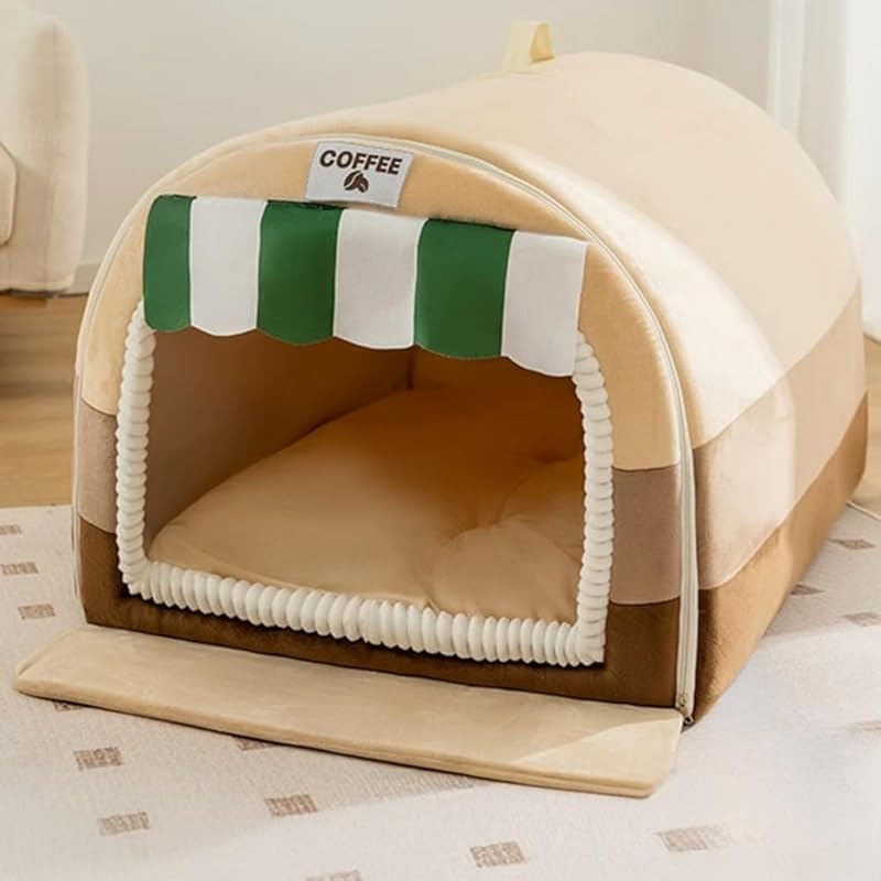 ブラウン 2XL サイズ ドーム型犬猫兼用 ふわふわクッション付き 室内小中型犬猫ベッド 暖かい 【Stewlt】