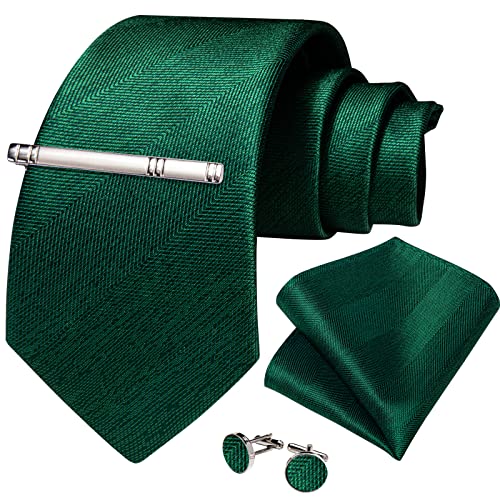 Image of DiBanGu Mens Silk Necktie Solid Color Tie and Pocket Square Cufflink Tie Clip Set Woven Plain Ties for Men Wedding Party