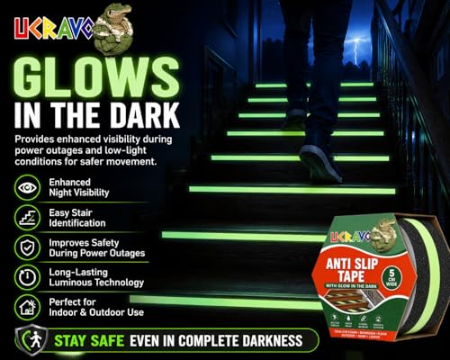 Image of UCRAVO Anti Slip Safety Grip Tape Non-Slip Traction Tapes With Glow In The Dark Non Skid Stage Safety Reduce The Risk Of Slipping For Indoor Or Outdoor Stair Tread Step, Other Slippery Surfaces