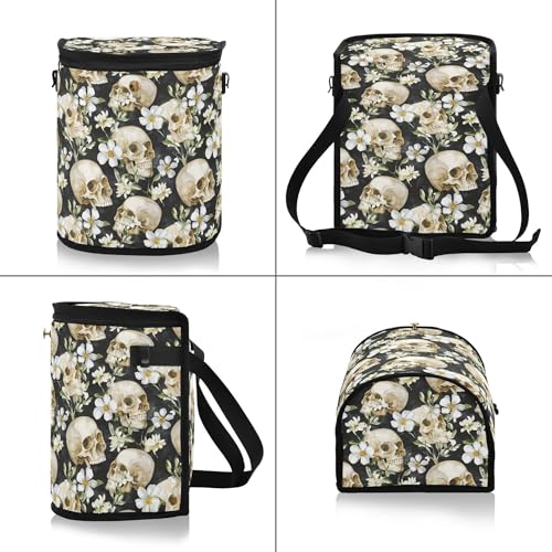 Image of MNSRUU Car Trash Can with Lid, Skull White Flower Car Trash Bag Hanging Organizers and Storage for Front Back Seat, Leak-Proof Trash Bin