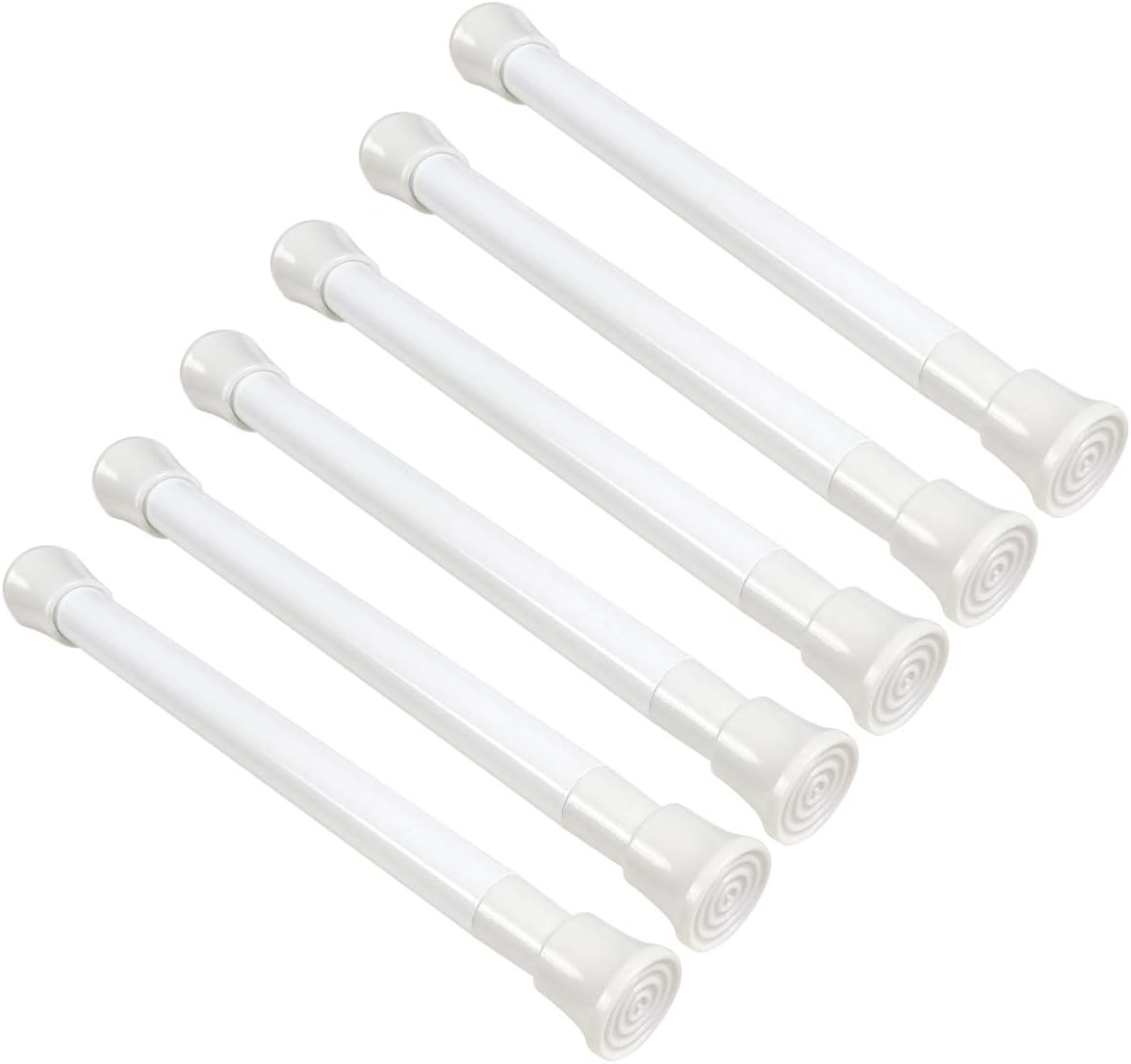KXLife 6 Pack Small Spring Tension Curtain Rod, Adjustable Mini Short Curtain Rods, Spring Rods No Drilling for Window Closet (White, 7-12")