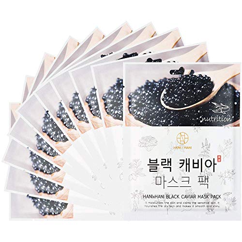 Hanixhani Black Caviar Face Mask Sheet Anti-Aging and Wrinkle Skincare 25 ml x 10 ea - 0.85 Ounce…