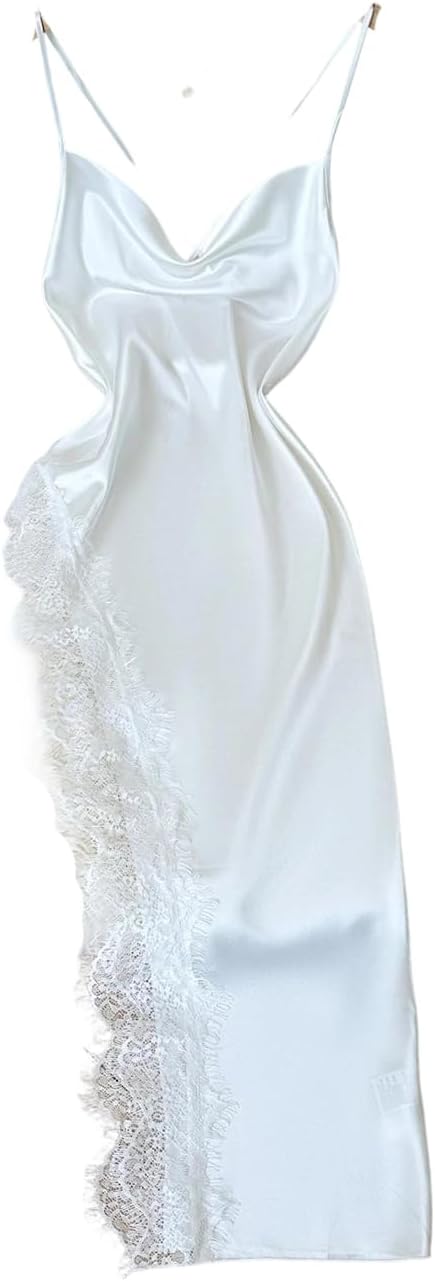 Womens Lace Trim Long Nightgown Soft Breathable Comfortable Sleep Dress Lounge Wear