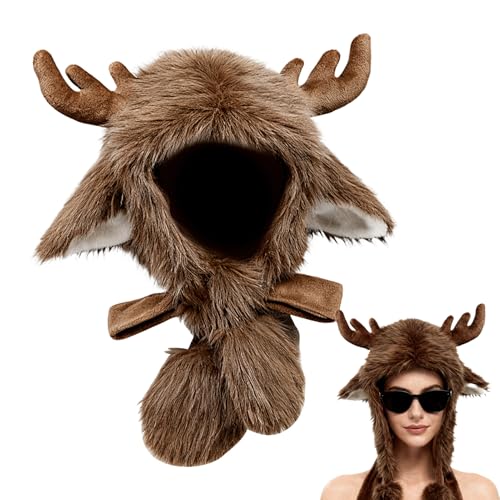 Chapeau animal de Noël bonnet à capuche en peluche doublé polaire
