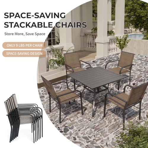 Image of Anmutig 5 Piece Patio Dining Set, 35 inch Square Table & Stackable Chairs Brown