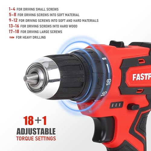 Image of FASTPRO 232-Piece Home Tool Set with Drill, 20V Cordless Drill Driver, Household Repairing Tool Kit with Drill, 12-Inch Wide Mouth Storage Tool Bag Included, Red