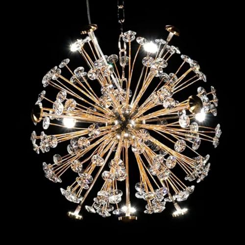Image of Modern Crystal Chandelier for Living Room | Gold Firework Glass Pendant Ceiling Light,Size 600MM Jhumar for Dining Room, Bedroom & Hall | Decorative Starburst Flower Home Decor Lamp (Corona Shape )