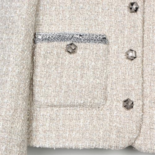 Women Cropped Tweed Blazers Jacket Retro Long Sleeve Button Down Crew Neck Office Lady Business Coats4