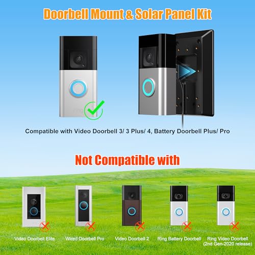 Solar Panel Charger for Ring Video Doorbell 3/3+/4, Battery Doorbell Plus/Pro with Mount Stand, 2-Prong Port, Solar Char - Additional View