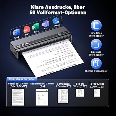 Portable Wireless Printer for Travel On-the-Go, Inkless Thermal Printer 2600mAh, Supports 8.5x11 Letter & A4 Paper, Bluetooth for iPhone Android Laptop, Perfect for Truckers, Students, Remote Work