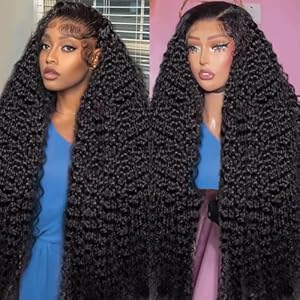 13×4 Deep Wave Lace Front Wigs Human Hair 200% Density Pre Plucked 13×4 HD Transparent Lace Frontal Wigs Human Hair Glueless Curly Wigs for Black Women 30 Inch