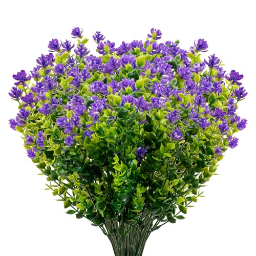 Boic 10 Bündel Künstliche Blumen, Kunstblumen Für Außen, Uv Beständige Kunstblumen Wie Echt Plastikblumen Deko Kunstpflanzen Fake Blumen Für Innen Außenbereich Garten (Violett)
