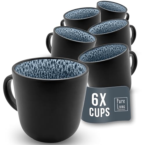 Ibiza Set of 6 Stoneware Mugs - Modern, Dishwasher, and Microwave-Safe - Stylish Coffee Mug Set - Coffee Cup - Cool Tea and Coffee Mug Set - Pure Living in Smokey Blue