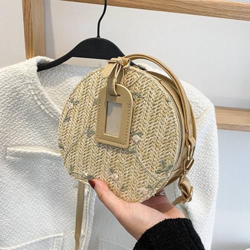 Crossbody Handbag Summer Small Round Straw White4