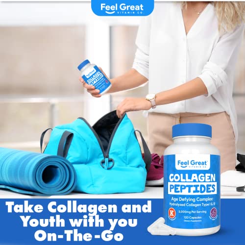 Hydrolyzed Collagen Peptides Powder Capsules (Type I &Iii) By Feel Great Vitamin Co. | Wheat Free, Keto & Paleo Friendly | Collagen Powder Supplement For Hair, Skin And Nails* #TOP3
