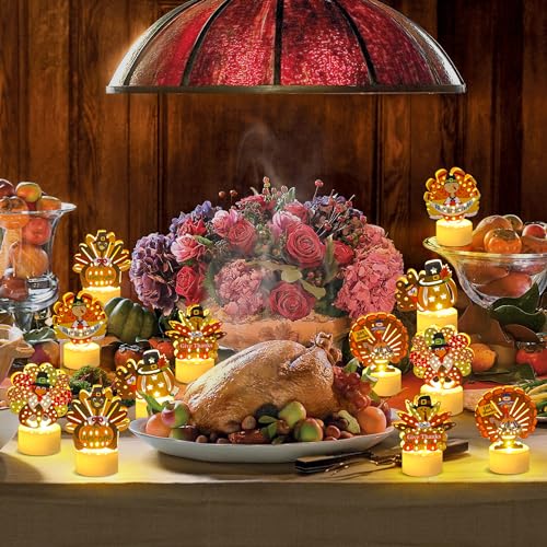 6 PCS Turkey Tea Lights Candles Battery Operated Thanksgiving LED Flameless Tealight Candles, Cute Thanksgiving Table Decorations Centerpieces for Home Kitchen Indoor Party Fall Decor - Image 5