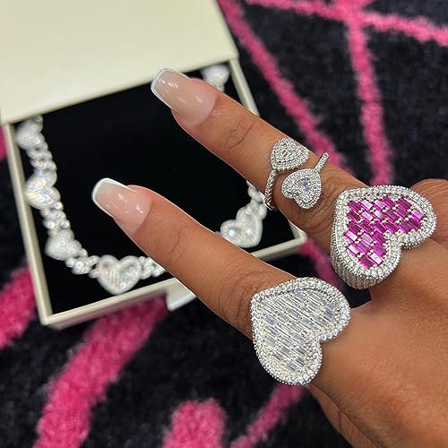 Iced Out Baguette Cz Diamond Heart Ring Jewelry, All Match Bling Bling Dainty Gold Pinky Ring Party Rose Gold Love Women Luxury Jewelry4
