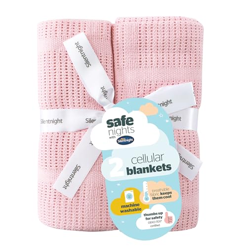 Silentnight Safe Nights Baby Blanket - Pack of 2 Soft 100% Cotton Cellular Baby Blanket for Newborn Ideal for Cot Crib Moses Basket and Pram - Baby Essentials - 2 Pack - Pink