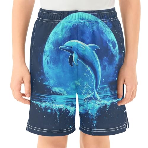 DOMIKING Moon Ocean Wave Blue Kids Shorts Pull-on Boys Shorts with Elastic Waist Casual Athletic Pants for Summer Playwear2