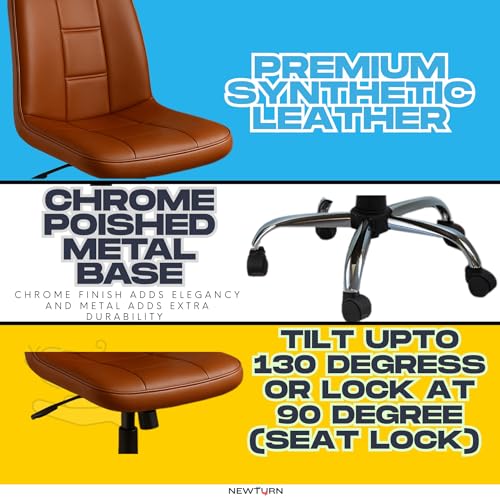 Image of Unix Study Desk Chair with Height and Tilt Adjustment, 360 Swivel, Faux Leatherette Seat, Chrome Base with Wheels, Ergonomic Comfort, 2-Year Parts Replacement Warranty, Tan Finish