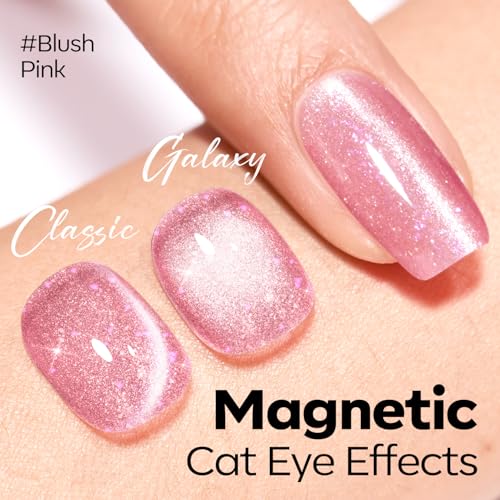 Image of modelones Pink Cat Eye Gel Nail Polish Light Pink 9D Cateye with Magnet Shimmer Glitter Gel Polish Soak Off Reflective Translucent Jelly Gel Nail Polish 15 ML