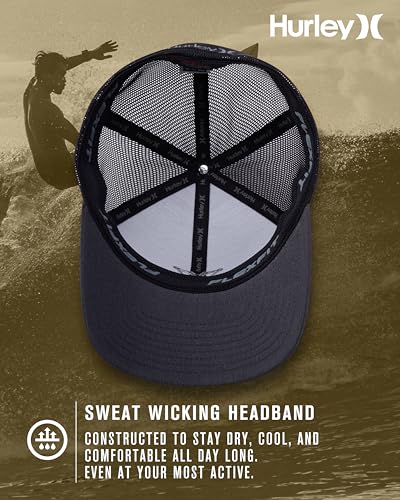 Image of Hurley Mens Trucker Hat - Lightweight Breathable Stretch Mesh Back Curved Bill Baseball Cap with 3D Front Icon Logo