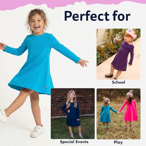 Image of City Threads Girls' 100% Cotton Long Sleeve Dress - Active Kids School, Playing, Parties - Made in USA