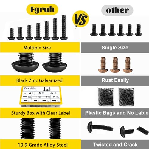 Image of 660PCS M4 Screws with Nuts Assortment Kit, M4-0.7 x 6 /8 /10 /12 /16 /20 /30 mm Hex Button Head Cap Bolts, Nuts & Washers Assorted Set - Grade 10.9 Alloy Steel Machine Screw, Black Zinc Plated